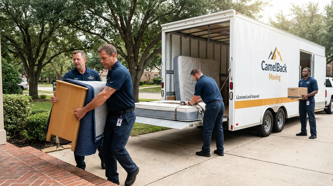 Crew loading residential truck for cross-state move from Collins, MS