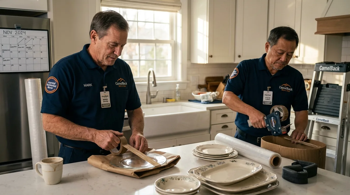 Professional crew packing kitchen dishware in Collins, MS